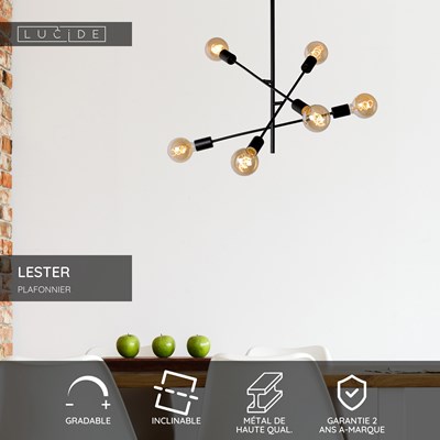 Lucide LESTER - Plafonnier - 6xE27 - Noir